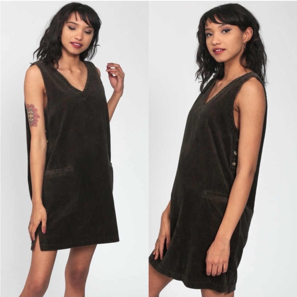 Vintage Eddie Bauer Corduroy Shift Dress Black XL